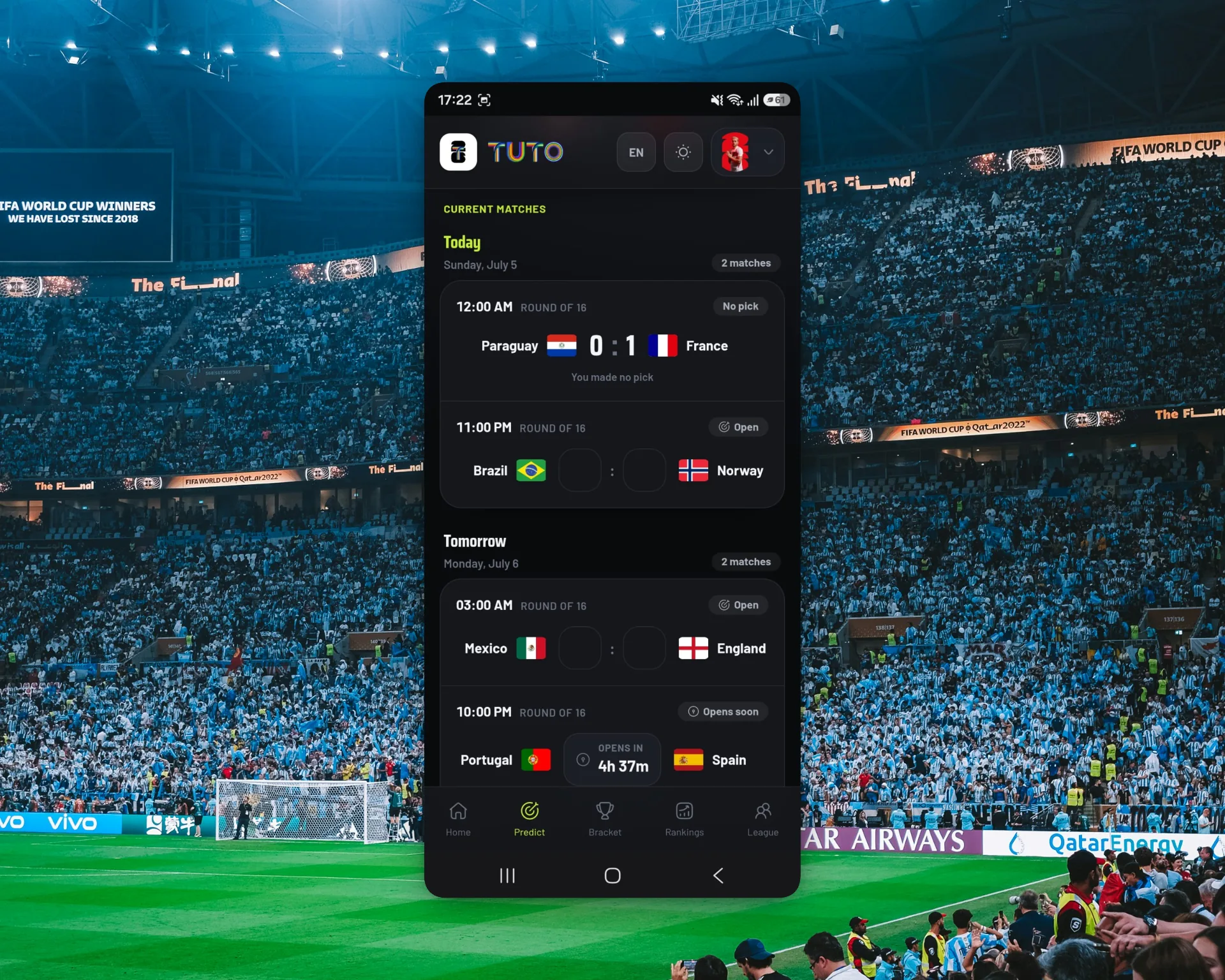 Tuto mobile match prediction experience